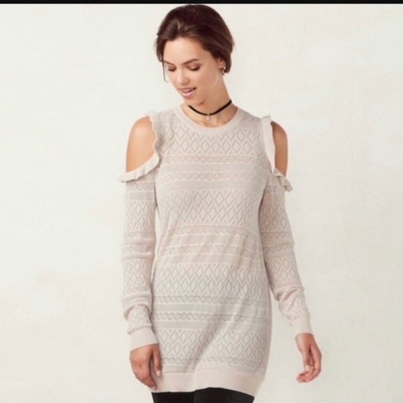 LC Lauren Conrad Dresses & Skirts - Lauren Conrad Ruffle Cold Shoulder Sweater Dress